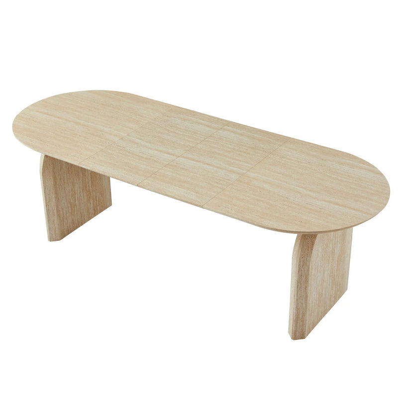 Oval Extendable Dining Table With Dual Pillar Design - Off White by HouseOfZazla