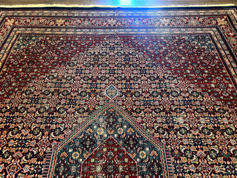 Indo Persian Bidjar Rug 9x12 Wool Handmade Carpet Dark Blue by Jewel Rugs
