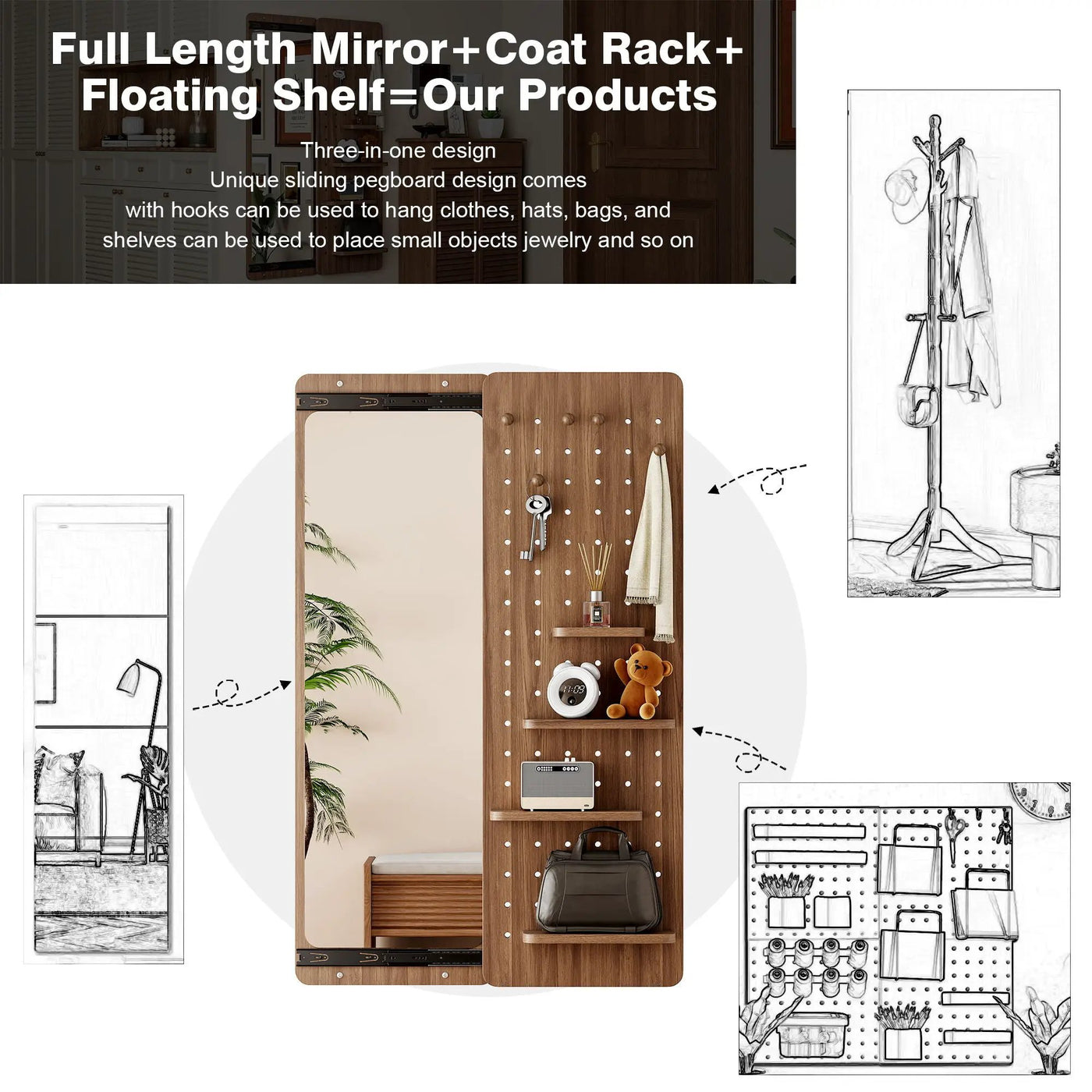 Wall Mounted Full Length Mirror With Shelf And Hook by HouseOfZazla
