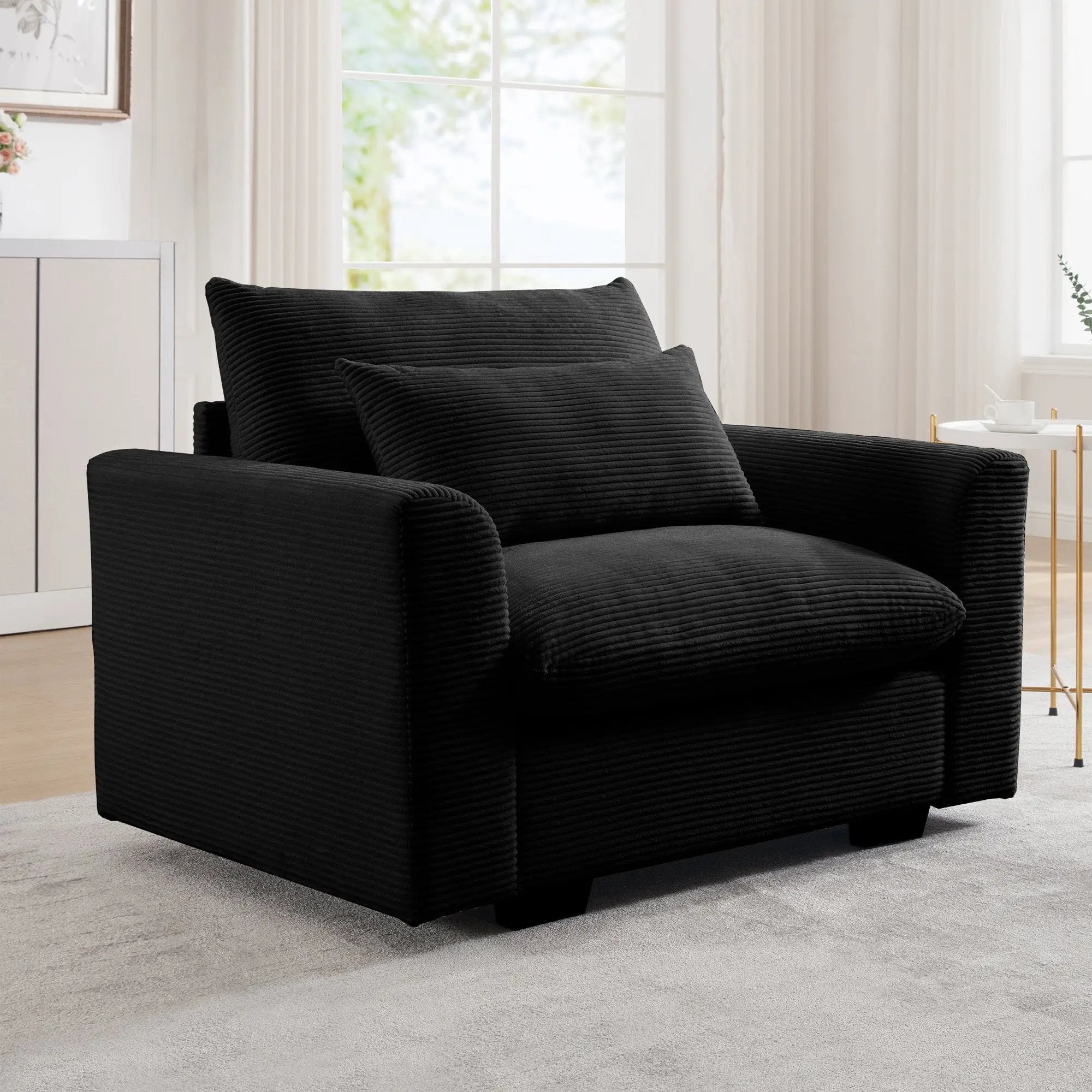 Black Corduroy Deep Seat Single Sofa Accent Chair by HouseOfZazla