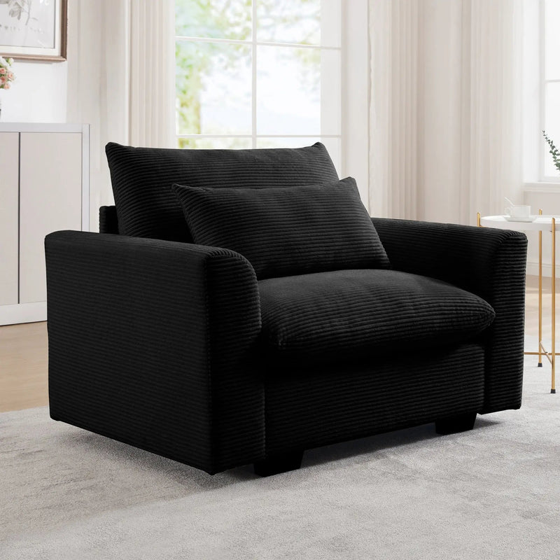 Black Corduroy Deep Seat Single Sofa Accent Chair by HouseOfZazla