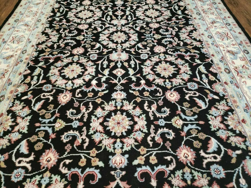 6' X 9' Handmade Indian Agra Wool Rug Carpet Vegetable Dyes Black by Jewel Rugs