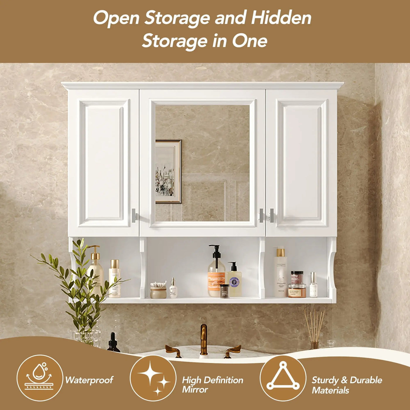 Wall Mounted Bathroom Medicine Wall Cabinet With Mirror & Open Shelves by HouseOfZazla