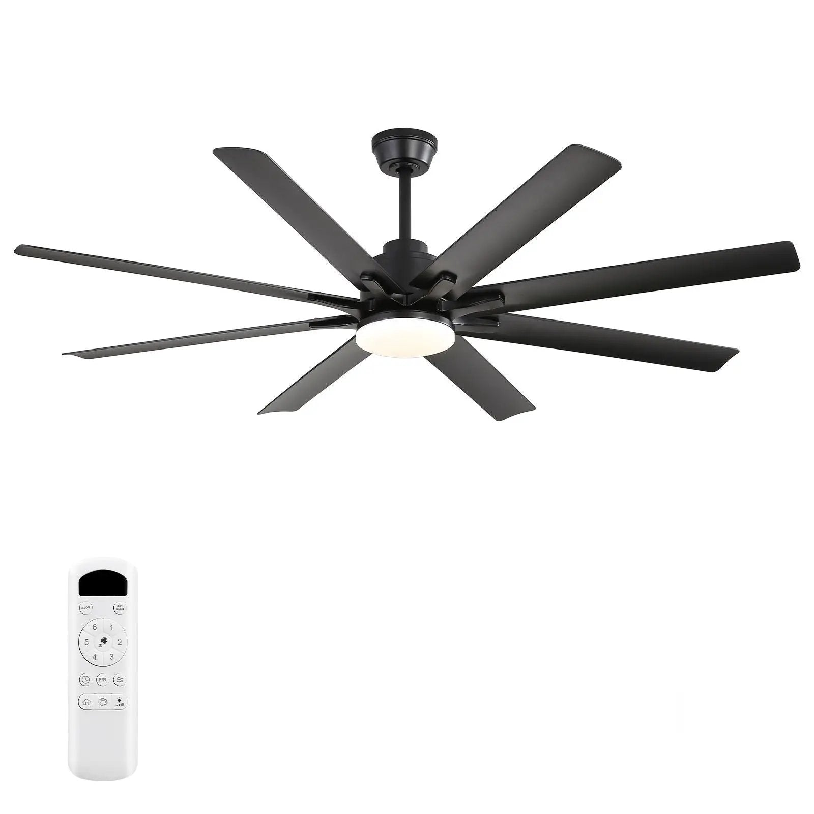 Ceiling Fan With Light 8 Blades, 18W LED 3 Color Dimmable Light - Matte Black by HouseOfZazla