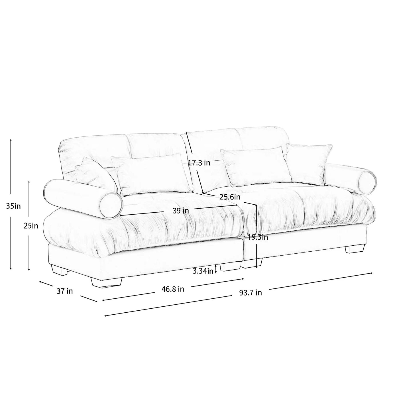 Modern Sofa With Bolstered Armrests And Pillows by HouseOfZazla