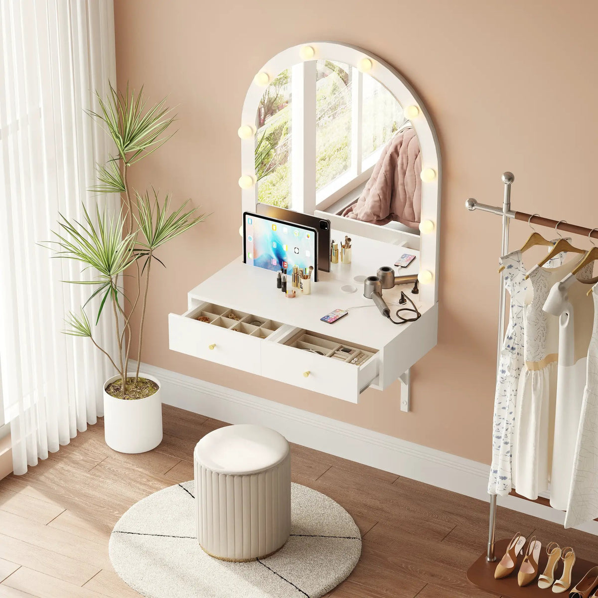 Floating Makeup Vanity Desk with Mirror & 3-Color Lights by HouseOfZazla