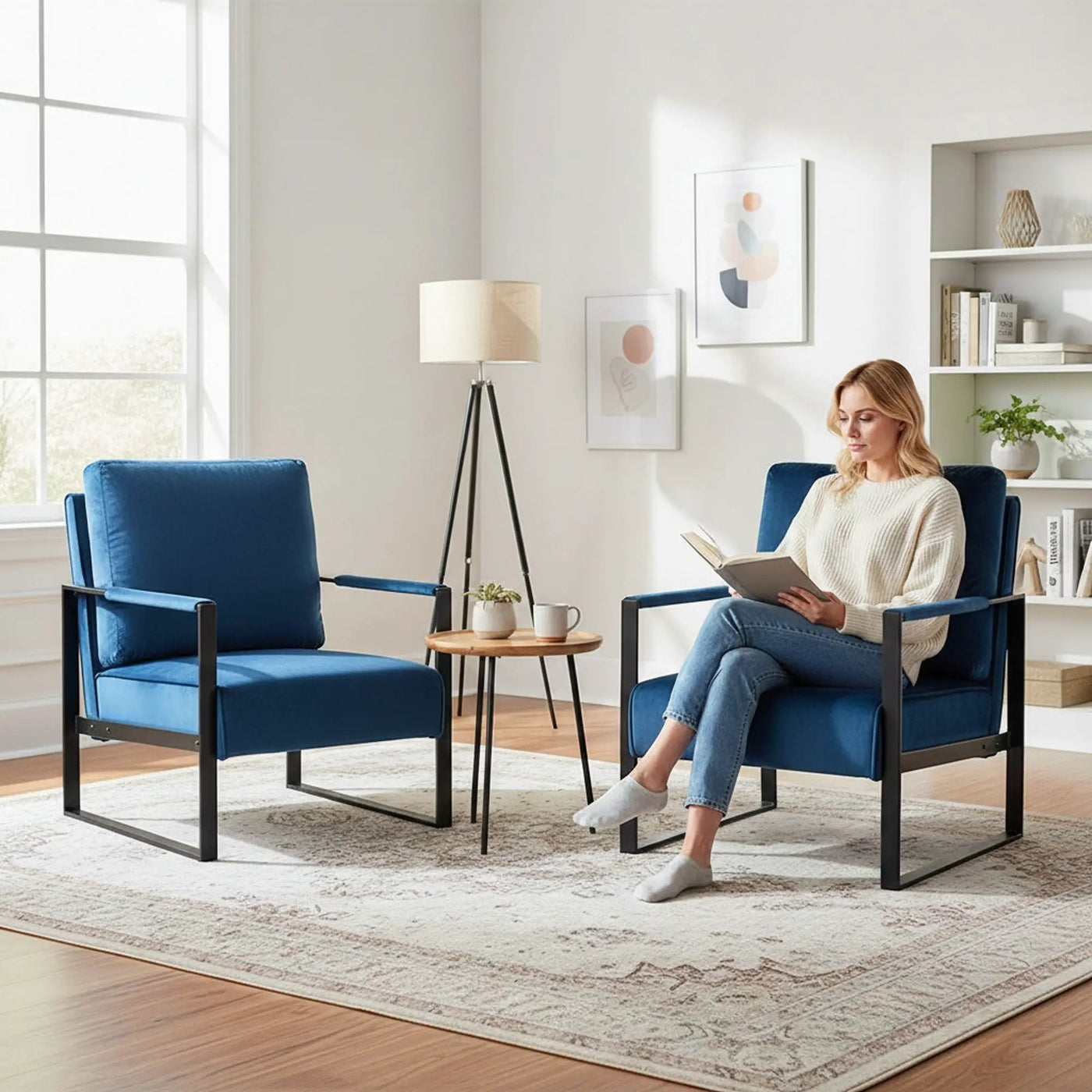 Classic Mid Century Modern Accent Chair With Durable Square Metal Frame, Armchair by Unique Piece Furniture