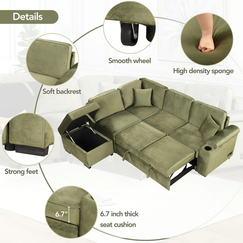 Sleeper Sofa Bed, 2 In 1 Pull Out Sofa Bed L Shape Couch With Storage Ottoman For Living Room, Bedroom Couch And Small Apartment by HouseOfZazla