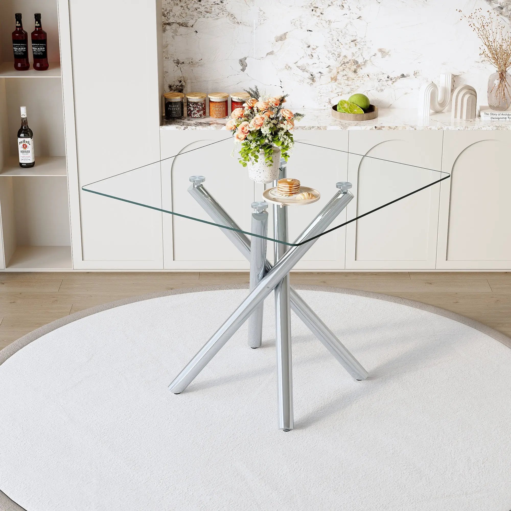 Modern Electroplated Metal Leg Bar Table with Tempered Glass Top by HouseOfZazla
