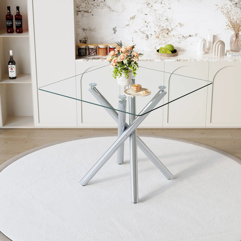 Modern Electroplated Metal Leg Bar Table with Tempered Glass Top by HouseOfZazla
