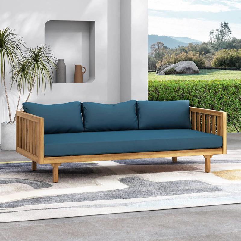 Claremont 3 Seater Daybed Teak Acacia Wood Water Resistant Cushions by HouseOfZazla