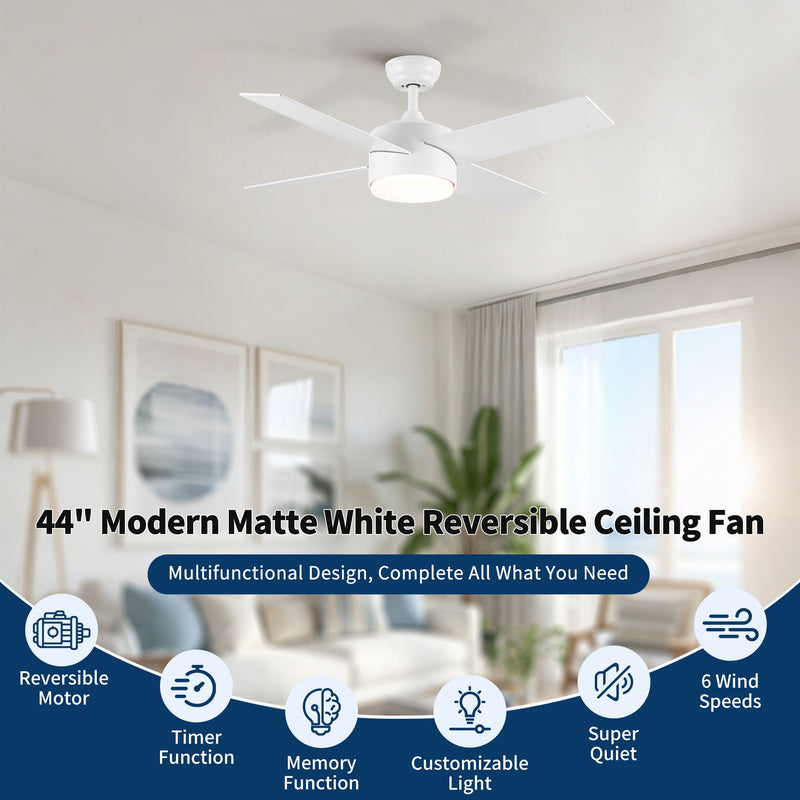 Ceiling Fan With Remote Control, Reversible DC Motor, 6 Speeds, 3 Dimmable LED, Quiet Timer For Indoor - White by HouseOfZazla