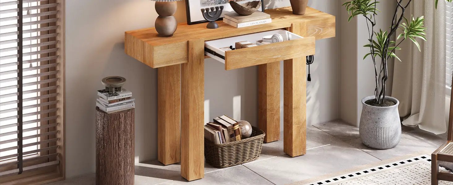 TREXM Rustic Minimalist Console Table with Hidden Drawer by HouseOfZazla