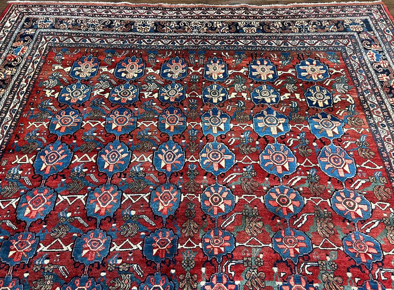 Antique Persian Bijar Rug 9x12 - Allover Motif, Red & Blue by Jewel Rugs