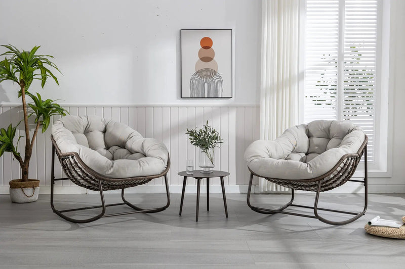 Outdoor Rattan Rocking Chair with Padded Cushion by HouseOfZazla