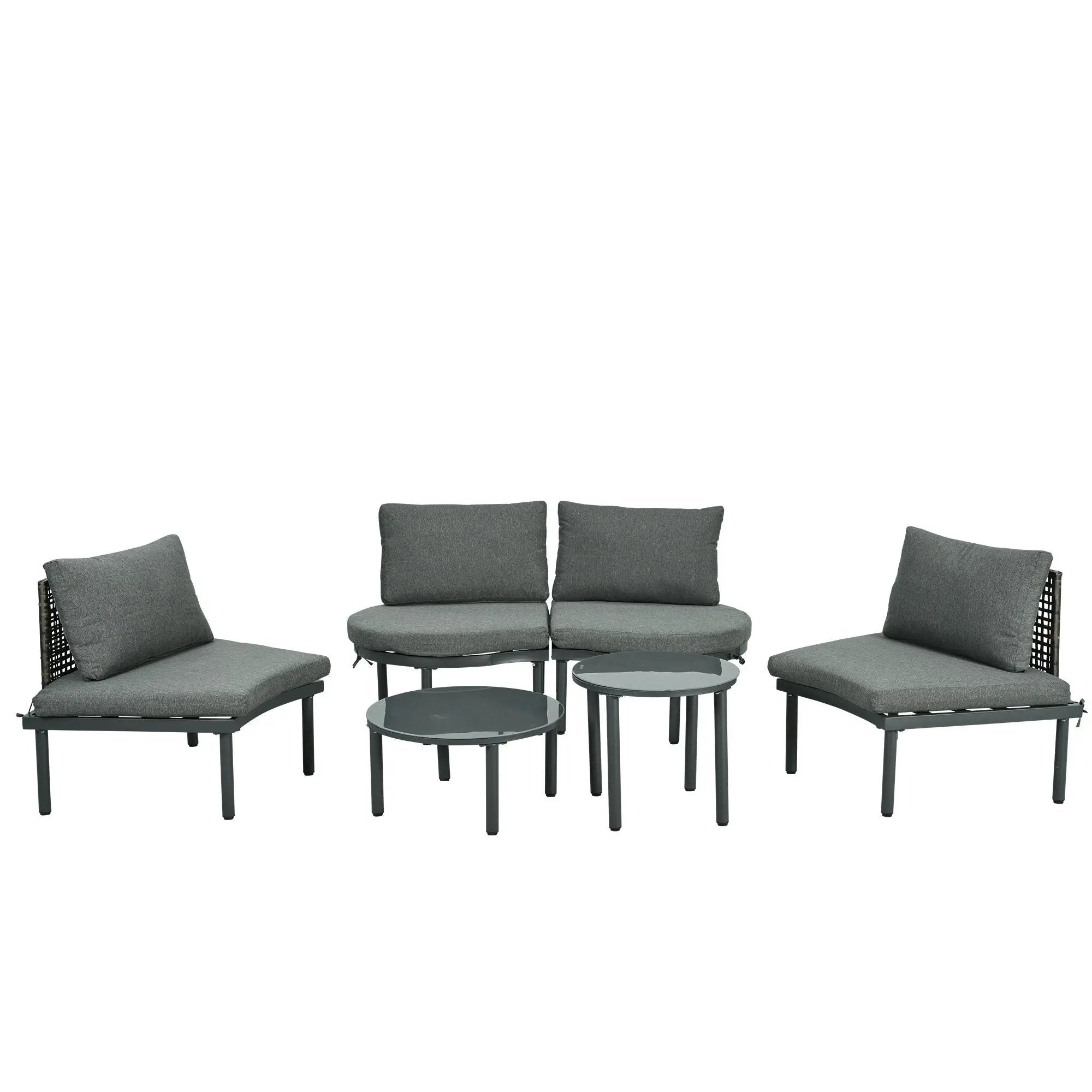 6 Piece Patio Set, Half Moon Outdoor Sectional Sofa With 2 High Low Coffee Tables, 4 Pillows & Cushions by HouseOfZazla