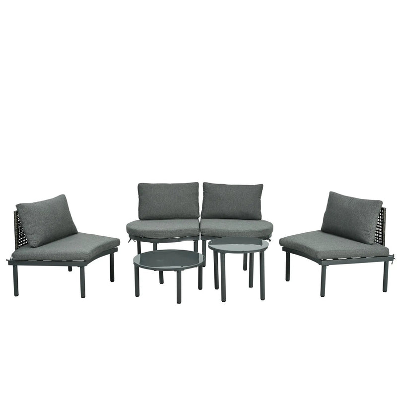 6 Piece Patio Set, Half Moon Outdoor Sectional Sofa With 2 High Low Coffee Tables, 4 Pillows & Cushions by HouseOfZazla