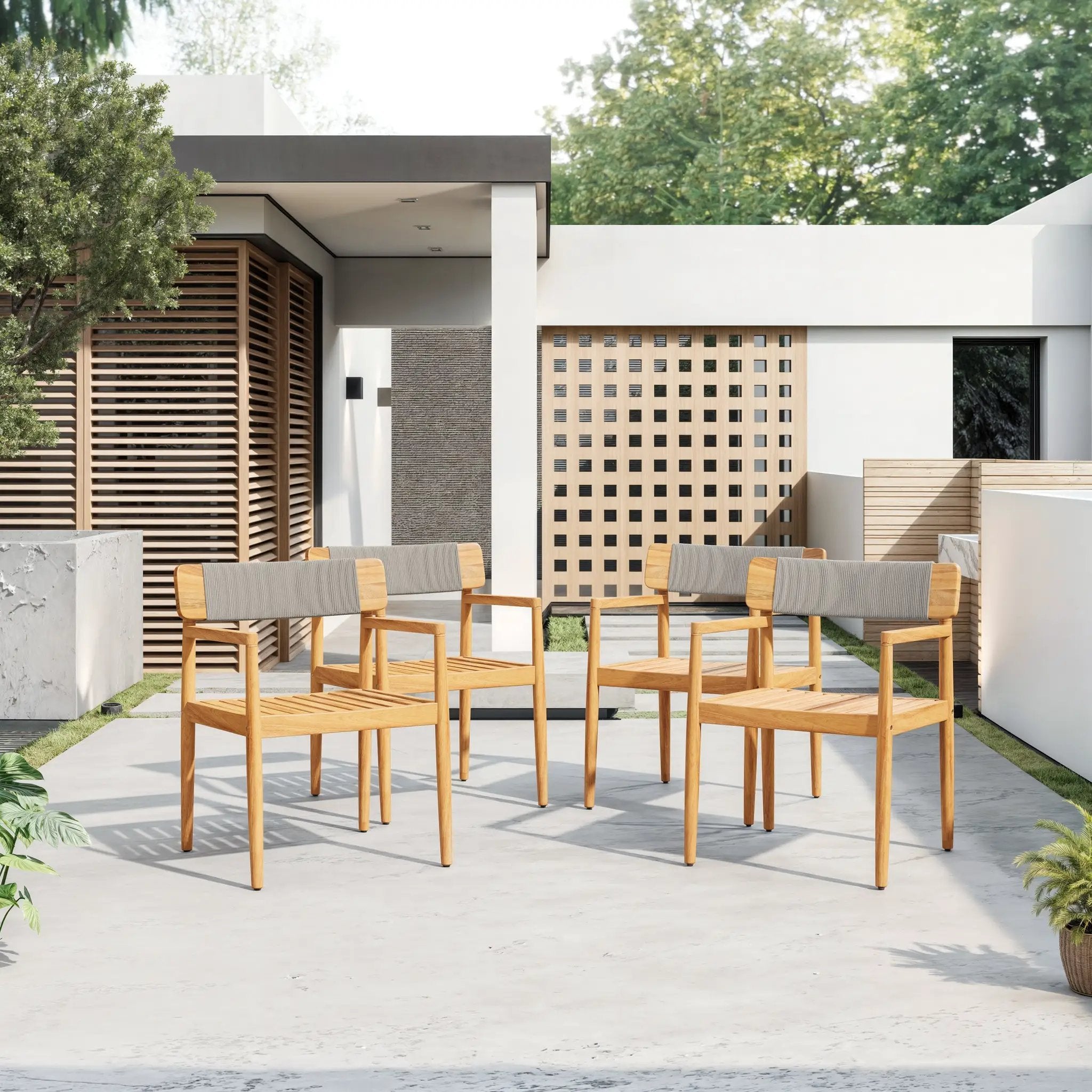 Creative Braided Acacia Wood Outdoor Dining Chairs with Armrests by HouseOfZazla
