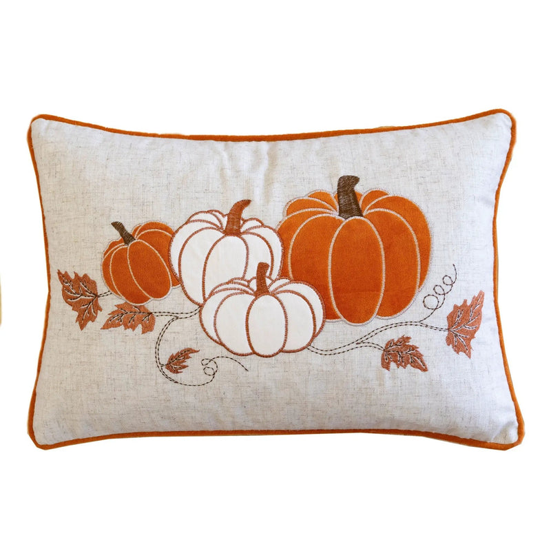 Embroidered Pumpkin Lumbar Throw Pillow – Fall Harvest Accent Cushion by HouseOfZazla