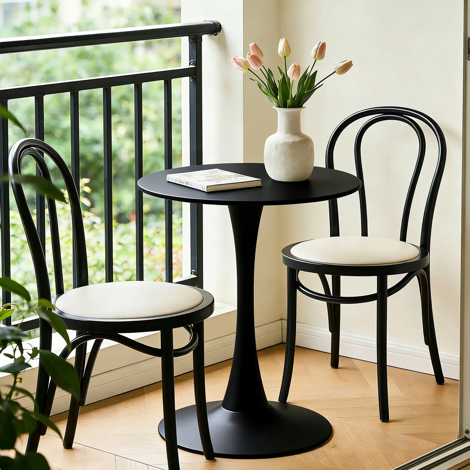 Black Round Dining Table with MDF Top and Matte Iron Base by HouseOfZazla