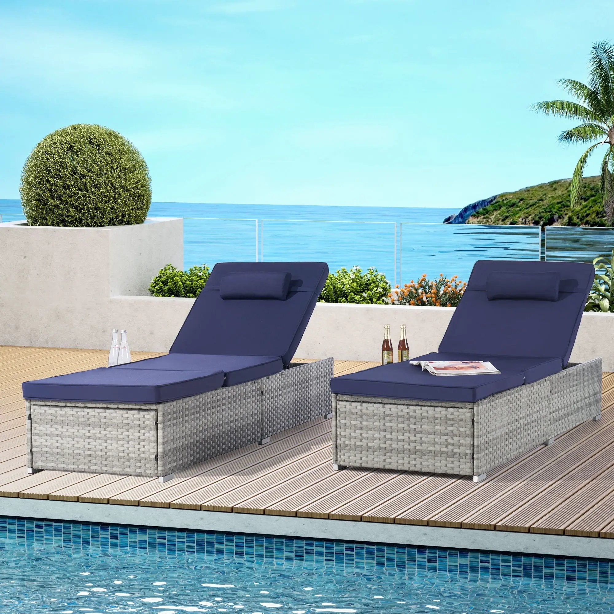 Outdoor Sofa Pe Rattan Furniture Deck Chair - Gray by HouseOfZazla
