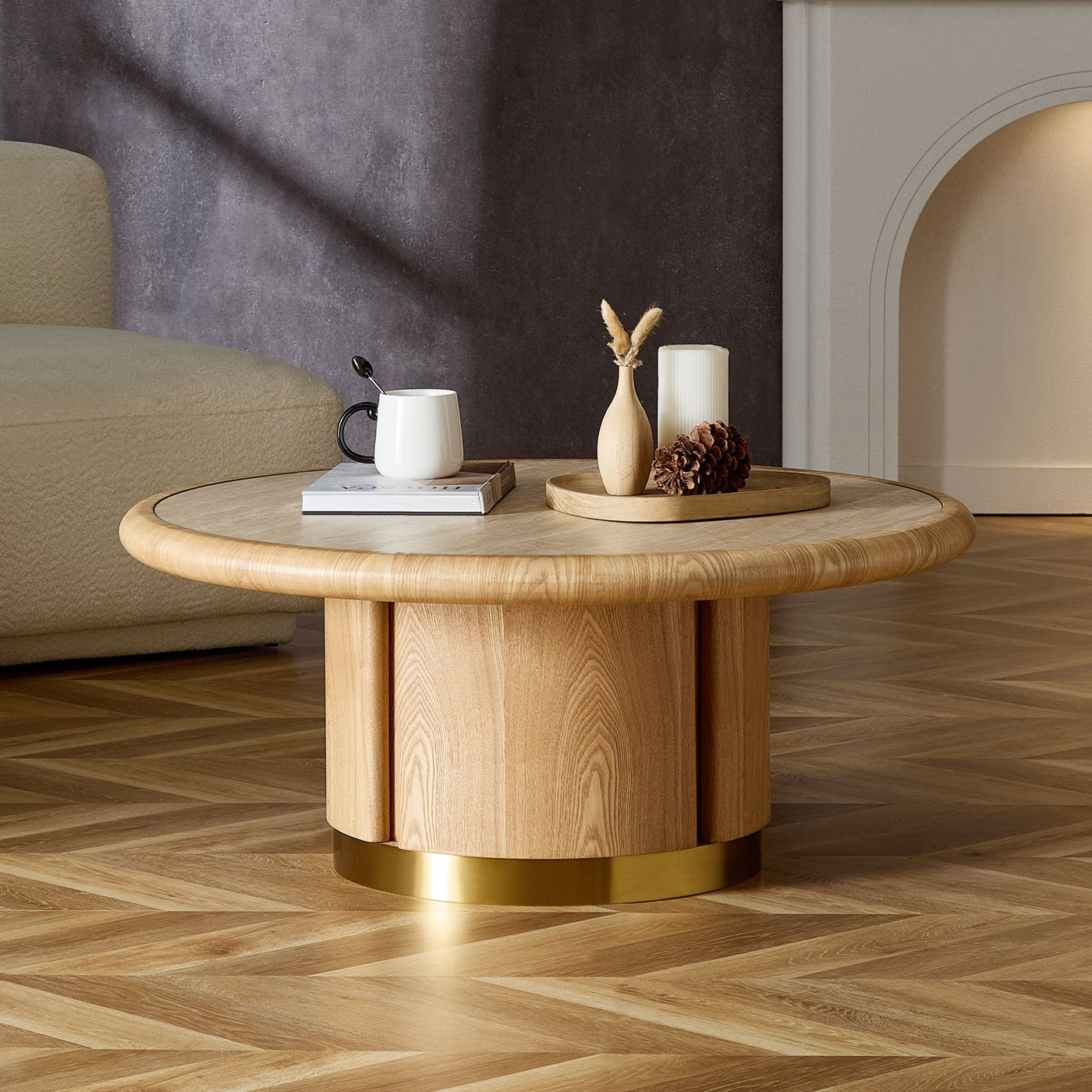 Round Coffee Table with Sturdy MDF Pedestal by HouseOfZazla