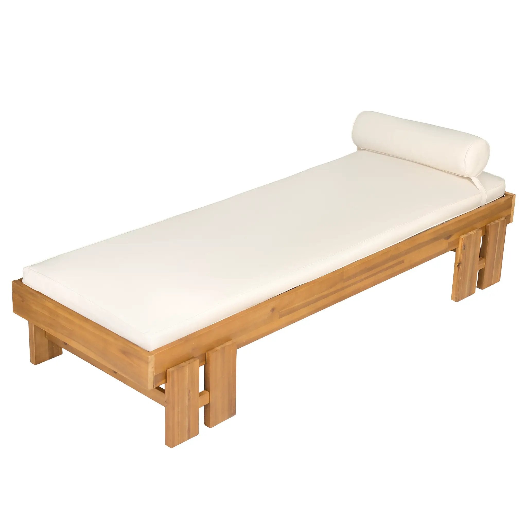 Teak Finish Acacia Wood Daybed with Cream Cushion by HouseOfZazla