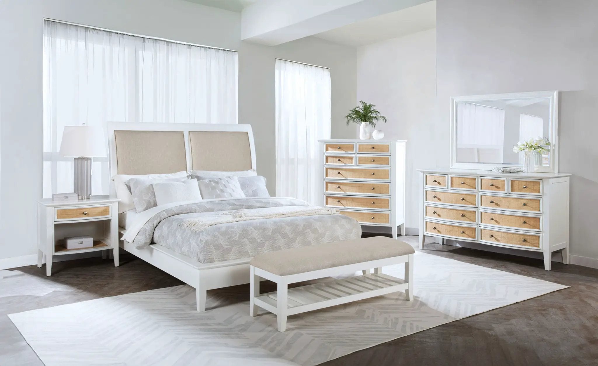 Bexhill 56-inch Upholstered Queen Panel Bed White by Unique Piece Furniture