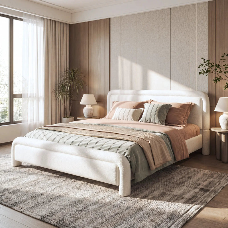 Queen Size Upholstered Platform Bed Frame with Curved Headboard by HouseOfZazla