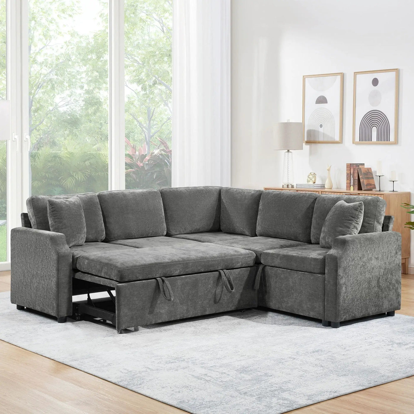Modern L Shaped Sectional Sofa Bed With Hidden Storage Upholstery by Unique Piece Furniture