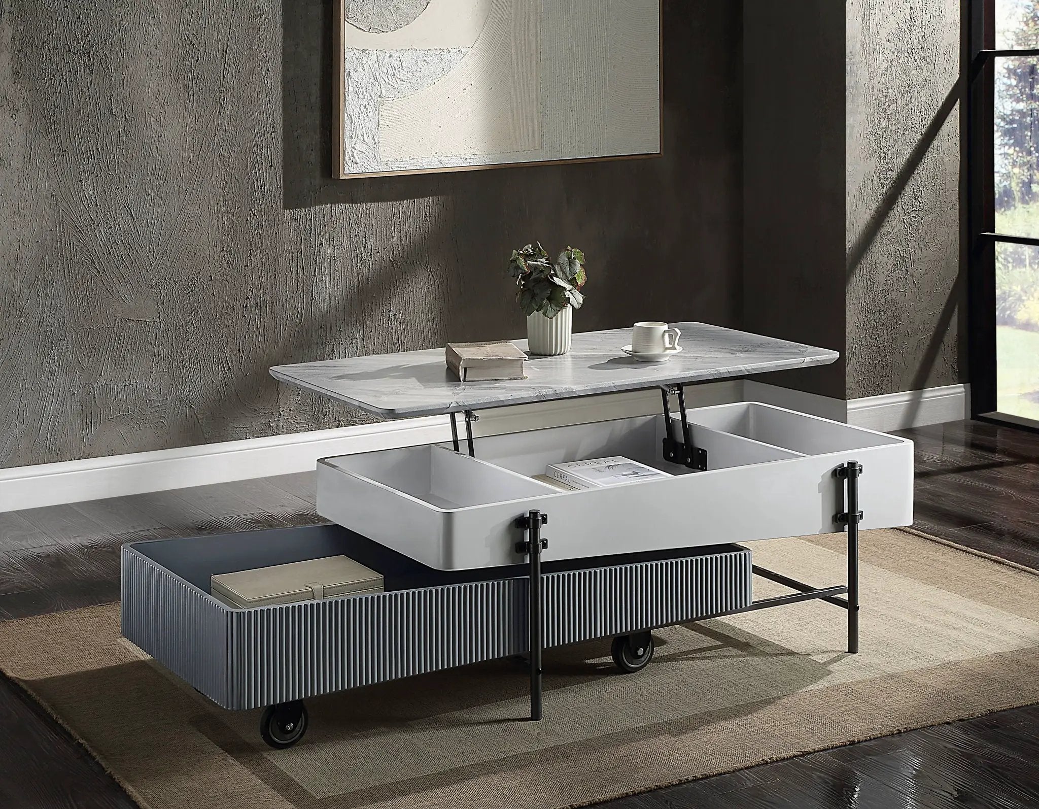 Wilkins - High Gloss Coffee Table With Lift Top - Gray / White by Unique Piece Furniture