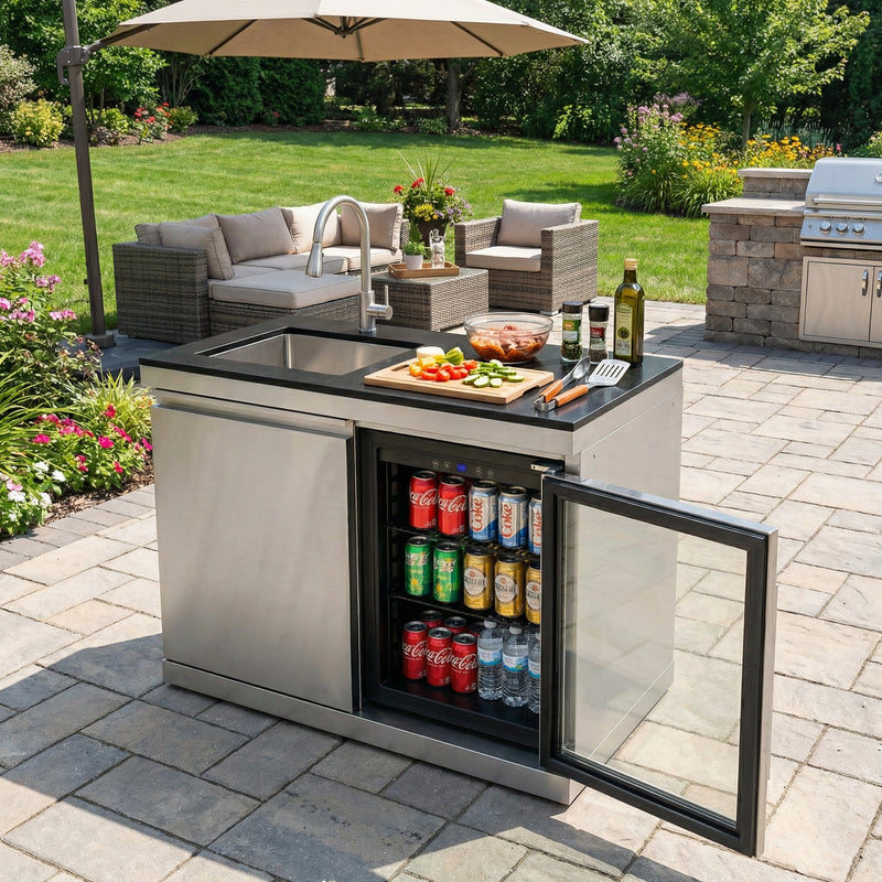 Sink and Fridge Combo for Outdoor Kitchen, 70L Refrigerator and Sink with Pull-Down Faucet by HouseOfZazla