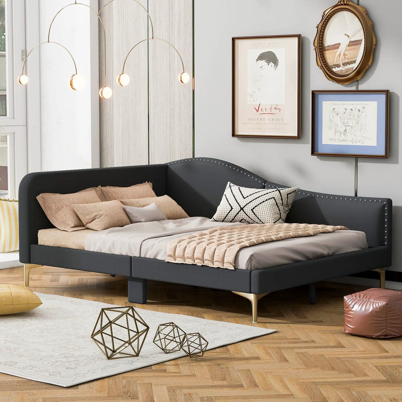 Upholstered Daybed With Headboard And Armrest, Support Legs by HouseOfZazla