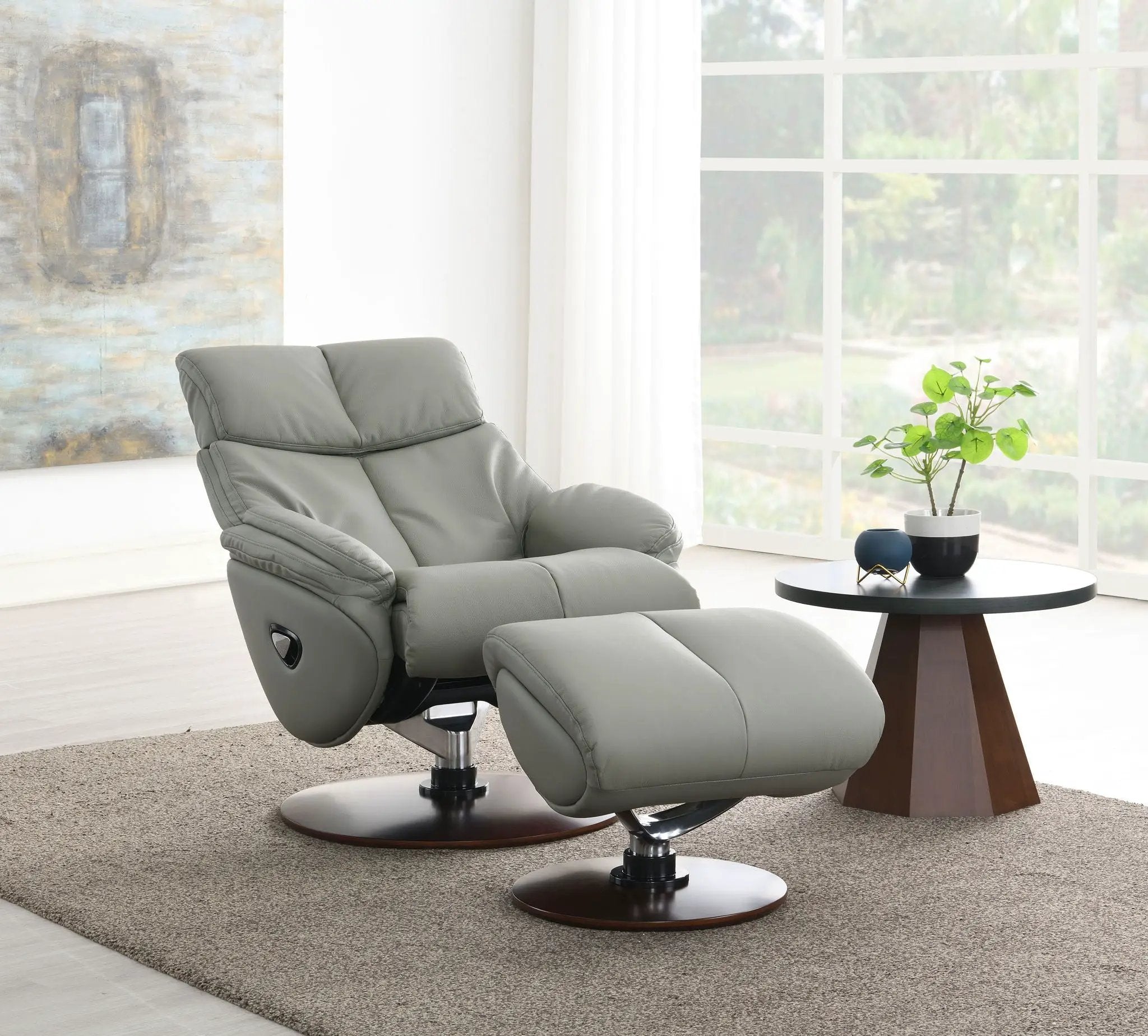 Kandoro - Top Grain Leather Accent Chair With Swivel & Ottoman - Gray by Unique Piece Furniture
