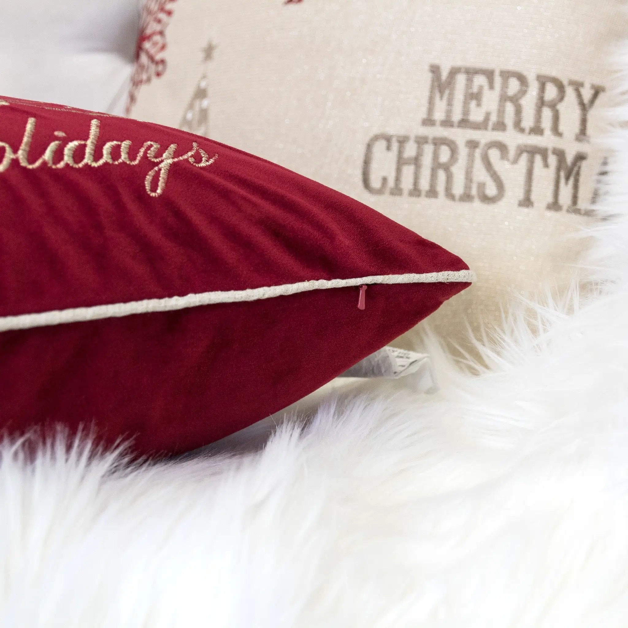 Red Velvet Holiday Pillow with Gold Embroidery by HouseOfZazla