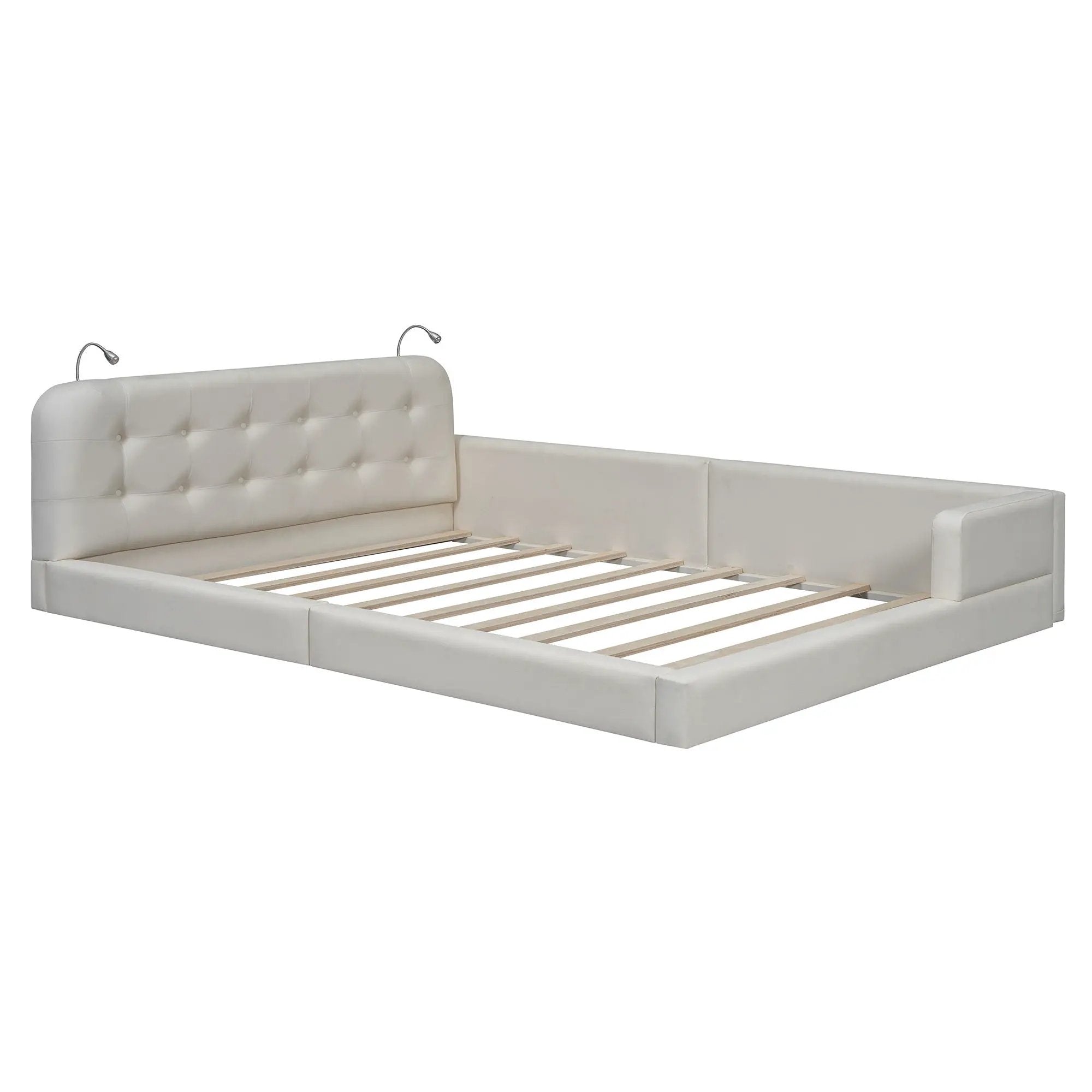 Queen Size Upholstered Platform Bed With 2 Reading Lights - White by Unique Piece Furniture