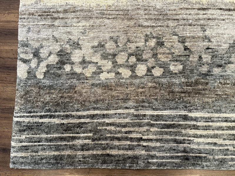 Modern Tibetan Wool Rug 8x10, Abstract, Contemporary, Handmade, Gray, Stripes by Jewel Rugs