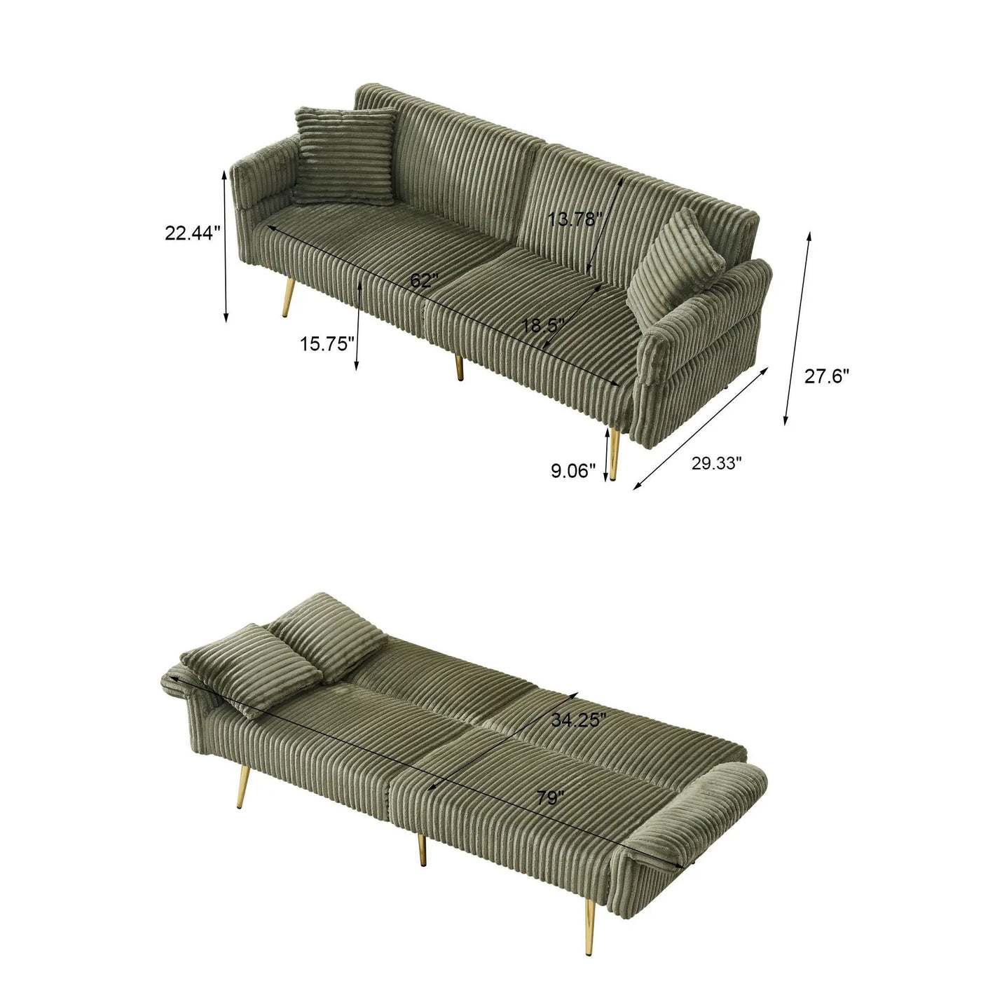 Luxury Foldable Double Sofa Bed With Folding Armrests by HouseOfZazla