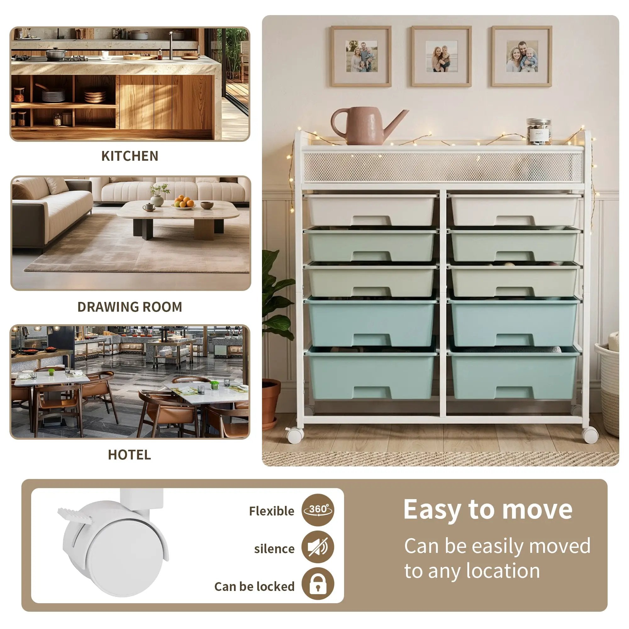 White Large Capacity 2-Row 10-Drawer Rolling Storage Cart by HouseOfZazla