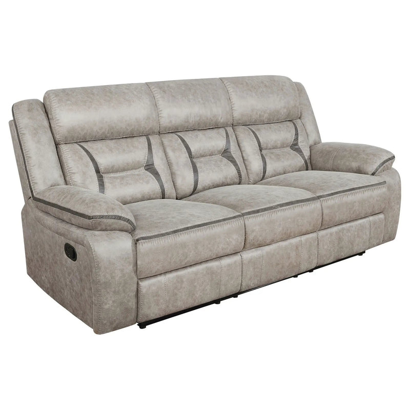 Greer Upholstered Motion Reclining Sofa Taupe by Unique Piece Furniture