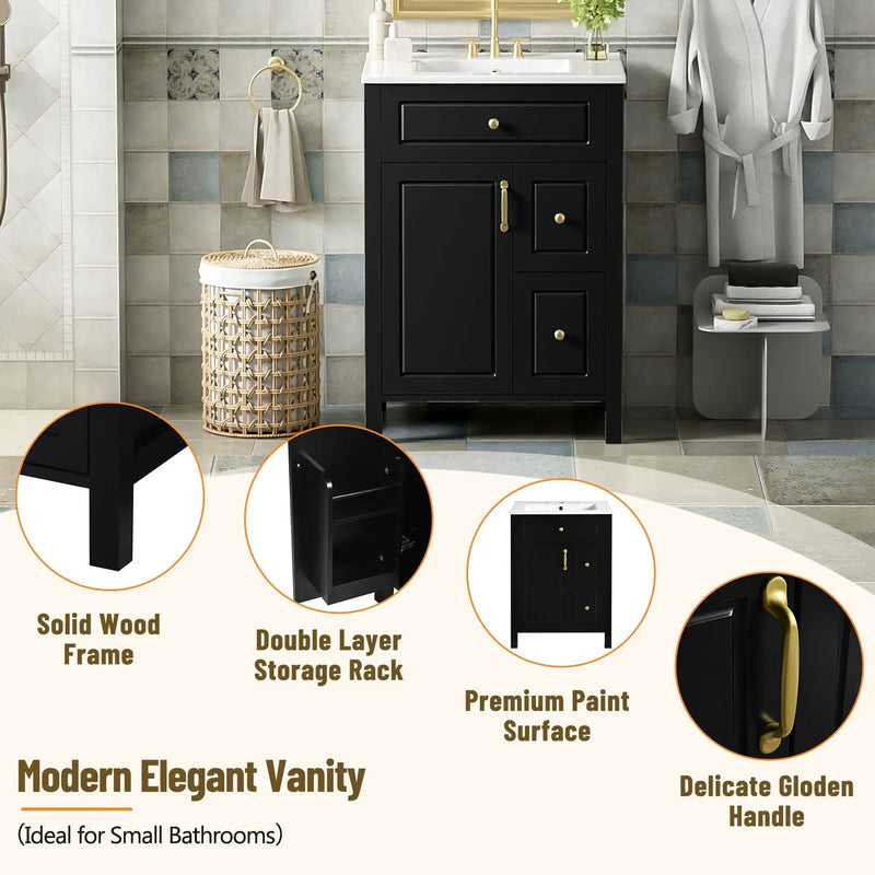 Elegant Bathroom Vanity With Ceramic Sink, Soft Close Doors And Drawers, Double Storage Racks by HouseOfZazla
