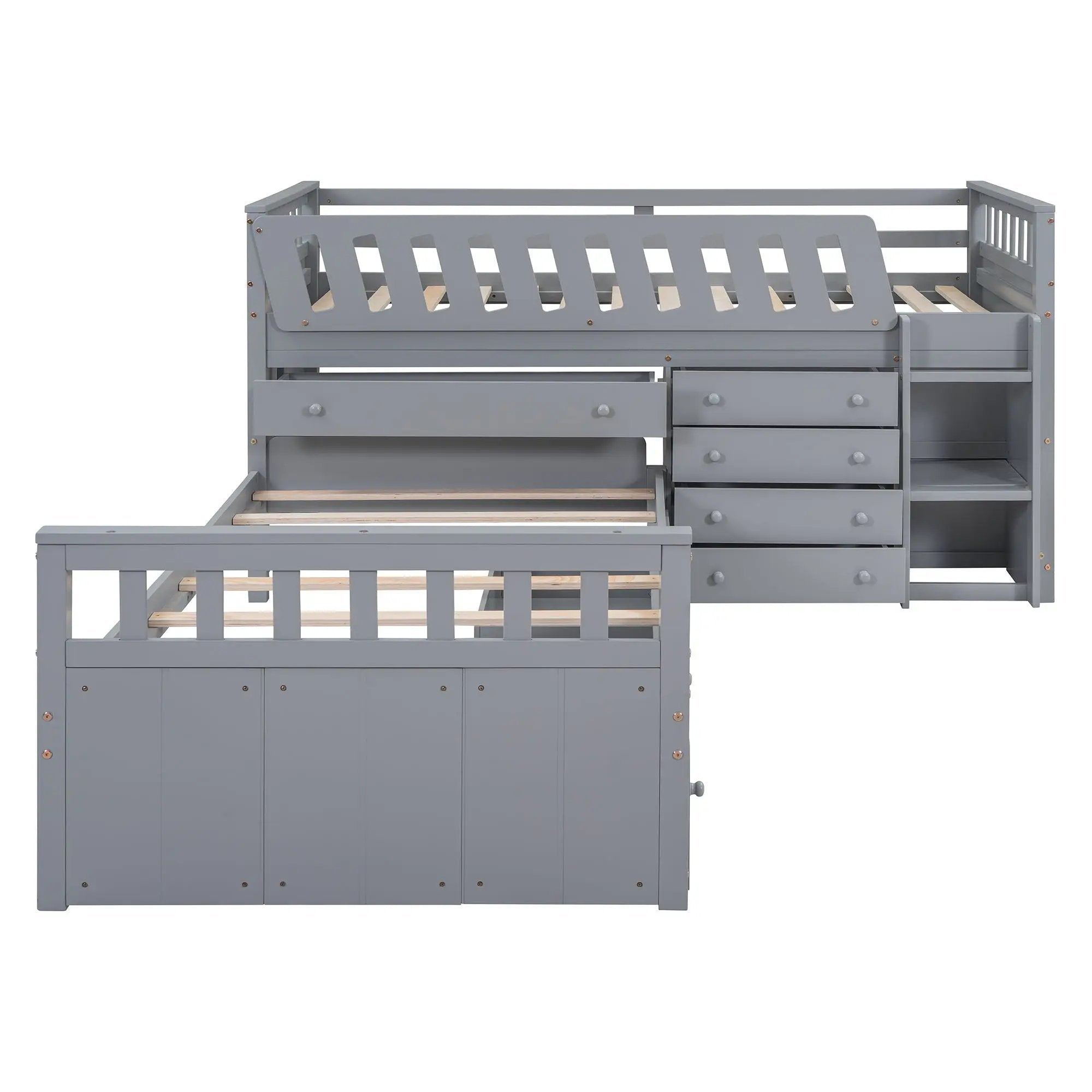 Loft Platform Bed With 7 Drawers And Full Guardrails, Modern L Shaped Space Savin by Unique Piece Furniture