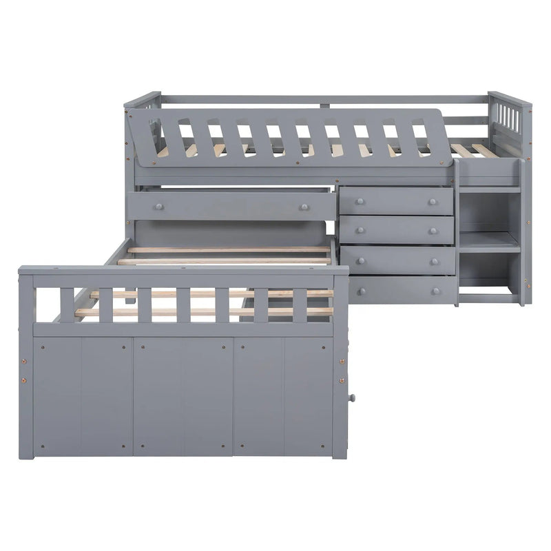 Loft Platform Bed With 7 Drawers And Full Guardrails, Modern L Shaped Space Savin by Unique Piece Furniture