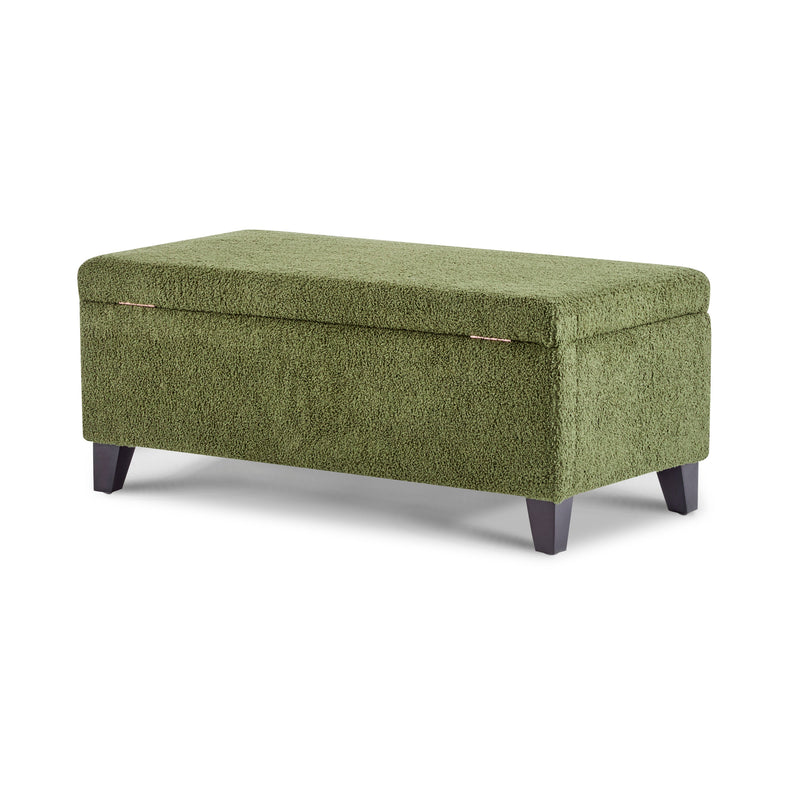 Storage Ottoman with Flip-Top Lid, Easy Assembly, Boucle Fabric & Rubber Wood Legs by HouseOfZazla
