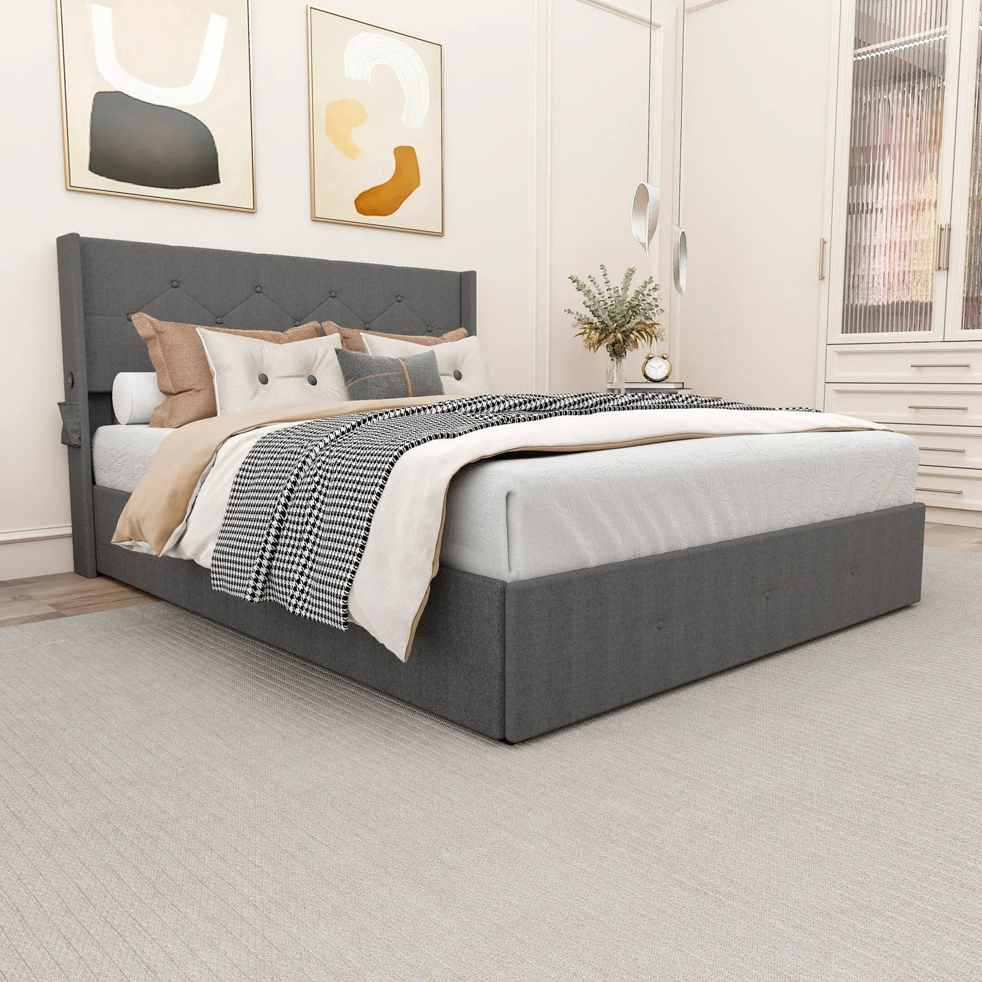 Bed With Gas Lift Storage, USB Ports by Unique Piece Furniture