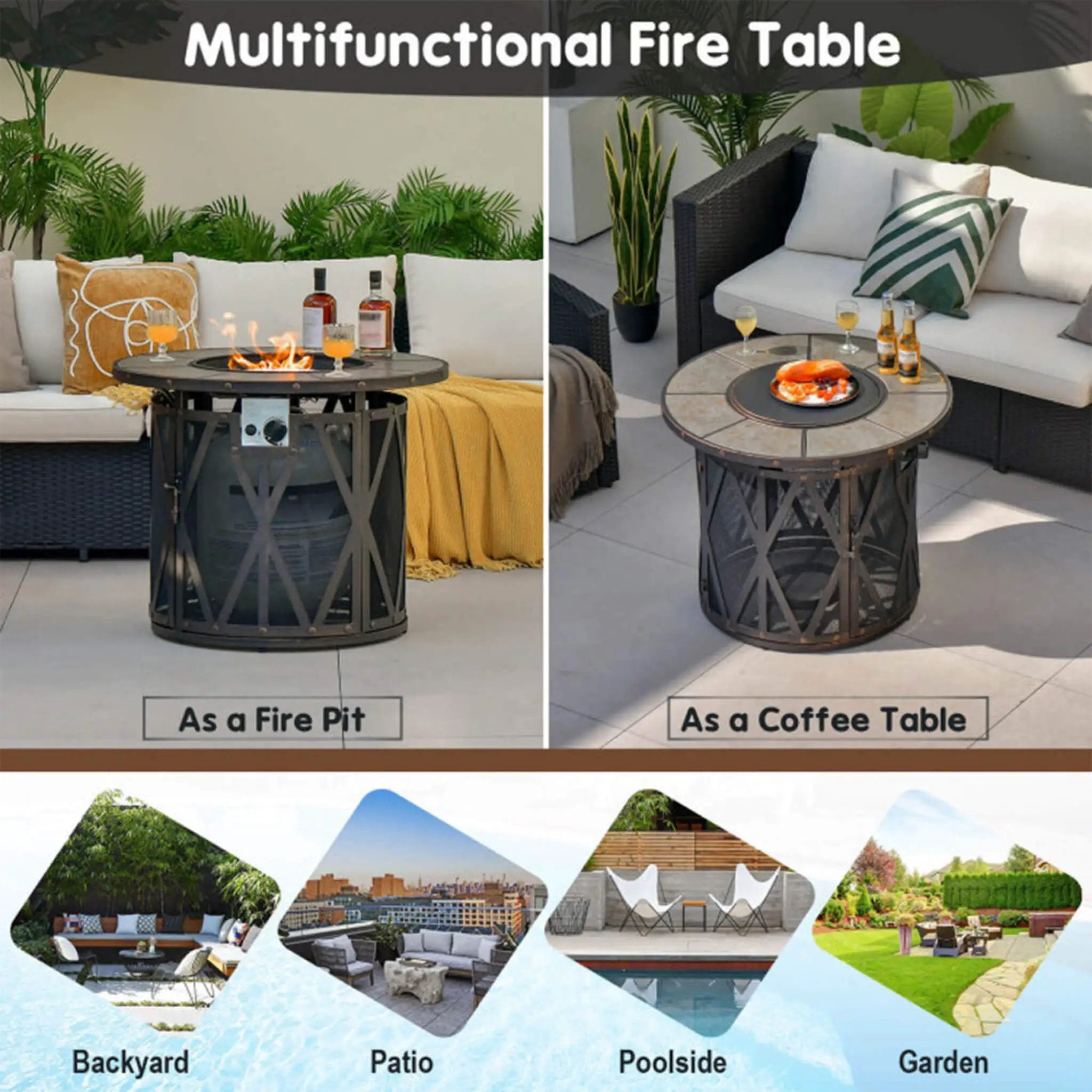 Alora 30-Inch 30K BTU Premium Outdoor Patio Gas Fire Pit Table With Fire Glass And Cover (SAK17432) by SAKSBY WHOLESALE