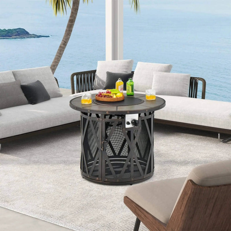 Alora 30-Inch 30K BTU Premium Outdoor Patio Gas Fire Pit Table With Fire Glass And Cover (SAK17432) by SAKSBY WHOLESALE