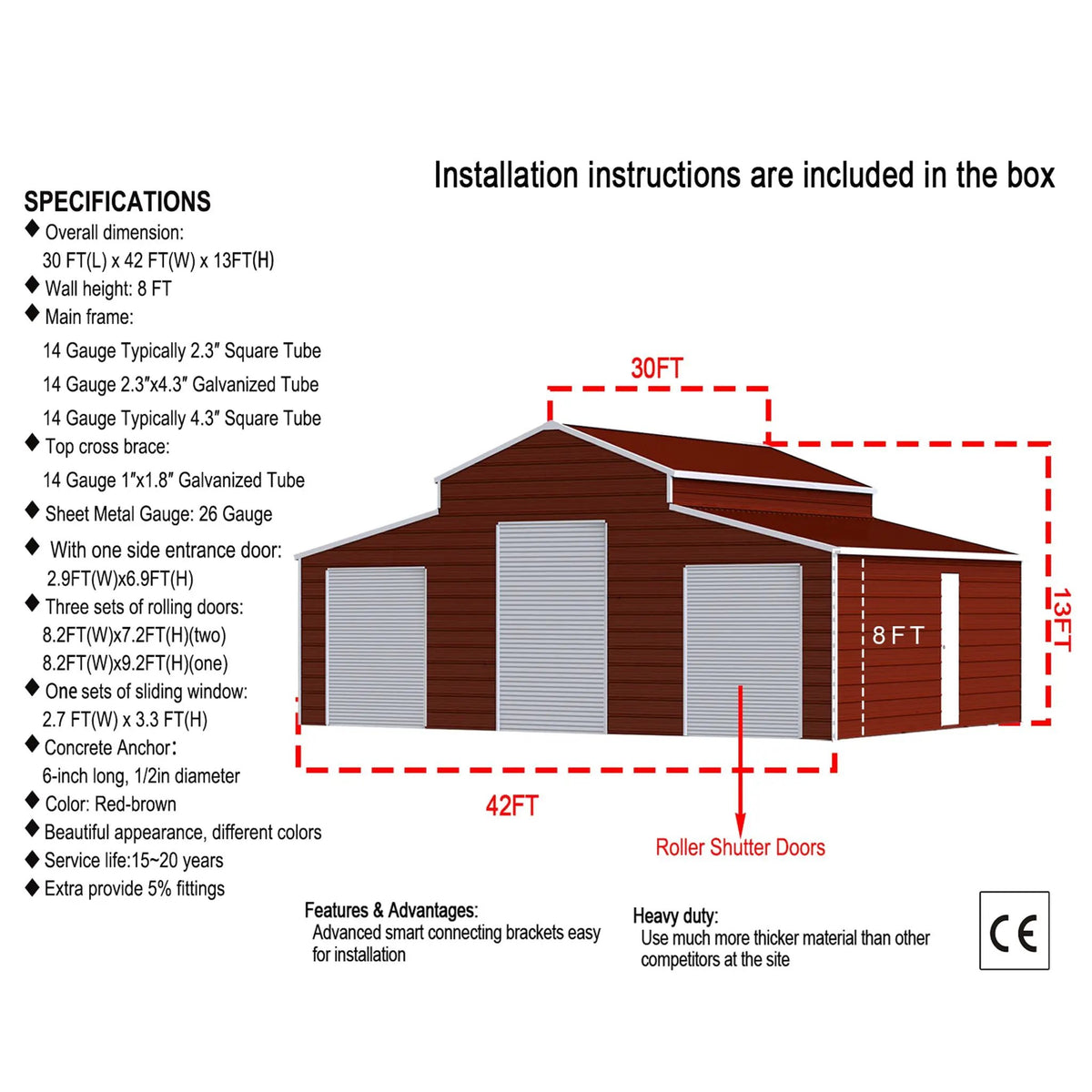 [30X42FT] Heavy-Duty All-Weather 3-Garage Galvanized Steel Storage Shed (SAK18765) by SAKSBY WHOLESALE