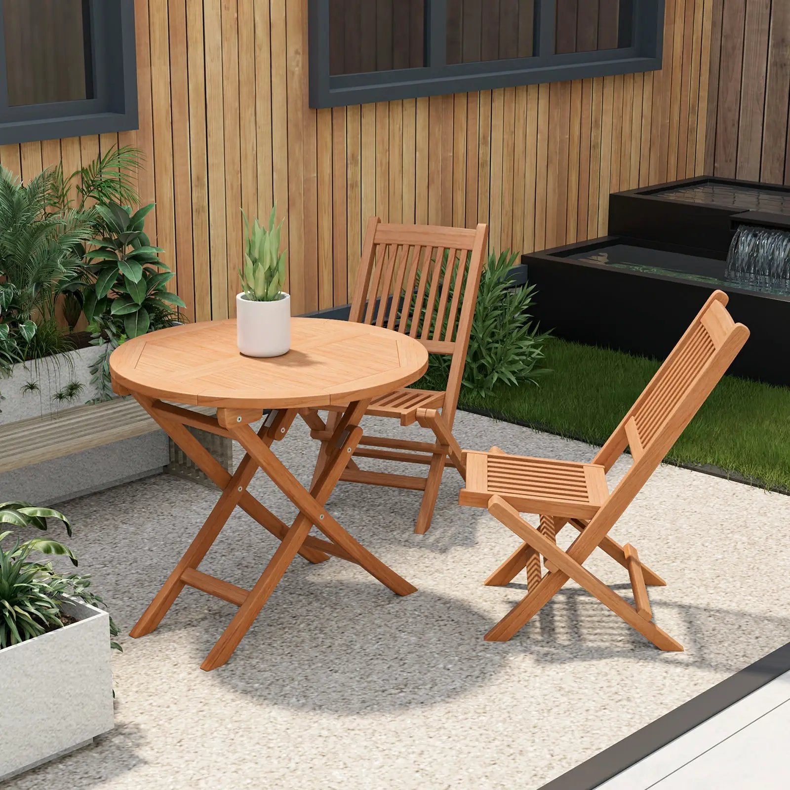 31.5 Inch Folding Patio Indonesia Teak Wood Round Coffee Table by DirectDeals