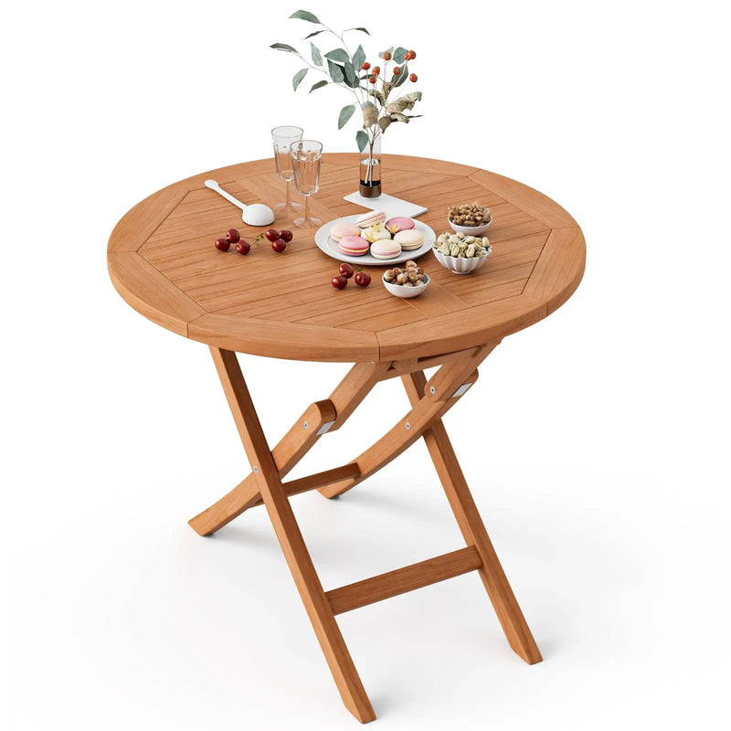 31.5 Inch Folding Patio Indonesia Teak Wood Round Coffee Table by DirectDeals